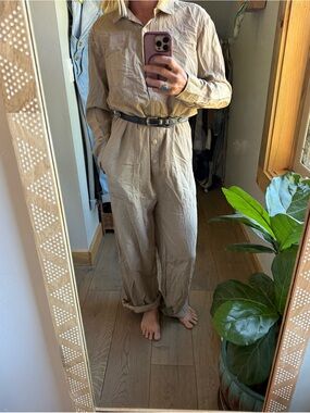 Burning Torch Beige Utility Jumpsuit with Belt